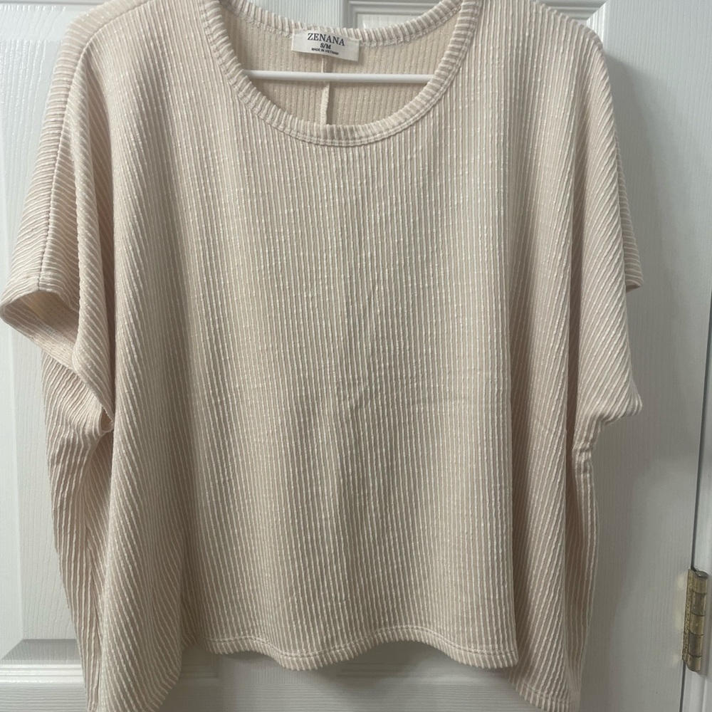 Zenana Outfitters Cream Ribbed Short Sleeve Tee